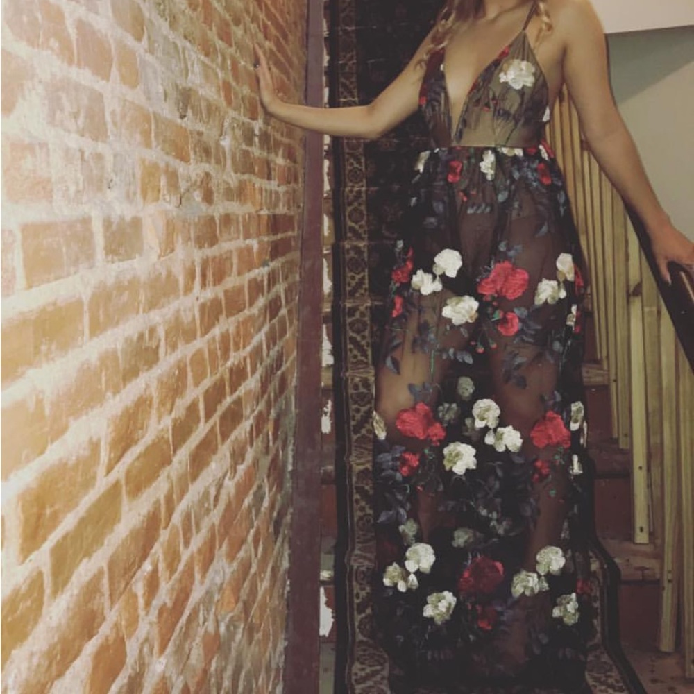 Floral Embroidered Sheer Maxi Dress